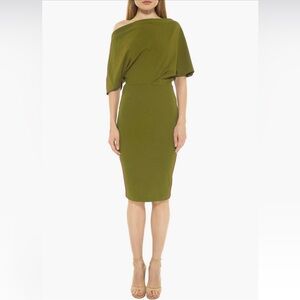 NWT ALEXIA ADMOR Olivia Draped One Shoulder Crepe Dress Cardamom Size XS